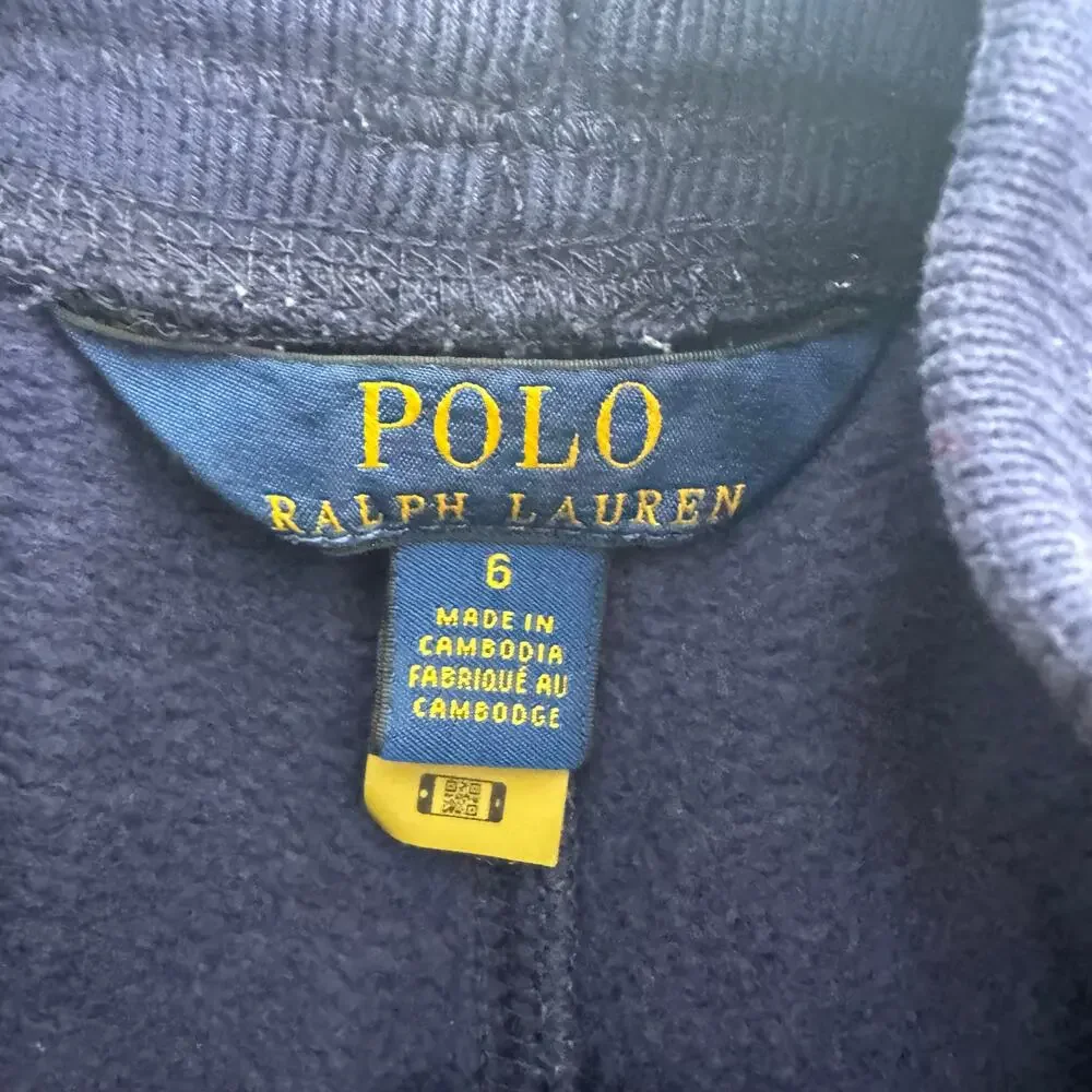 Set of 2 POLO Ralph Lauren Fleece Girls Wide Leg Sweatpants 6/6x Navy/Stripes